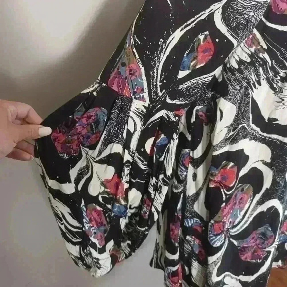 Free People Womens Drift Away Black Print Cold Shoulder Tunic Dress/ Top S - Picture 8 of 15